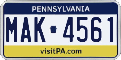 PA license plate MAK4561