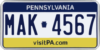 PA license plate MAK4567