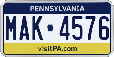 PA license plate MAK4576