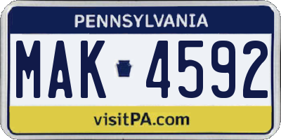 PA license plate MAK4592