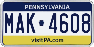 PA license plate MAK4608