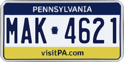PA license plate MAK4621