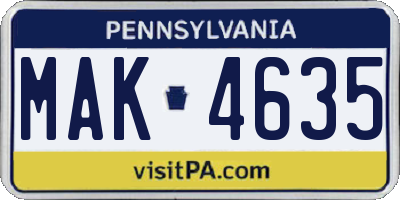 PA license plate MAK4635