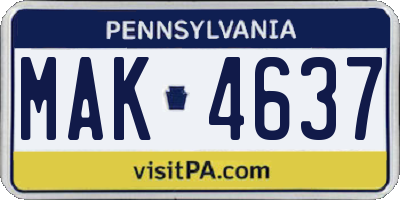 PA license plate MAK4637