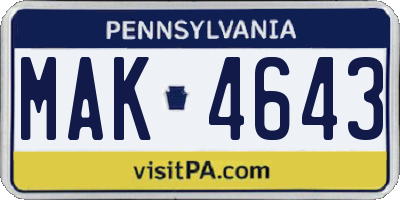 PA license plate MAK4643