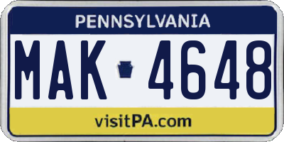 PA license plate MAK4648