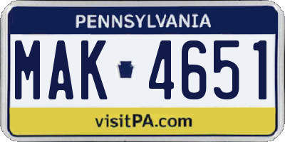 PA license plate MAK4651