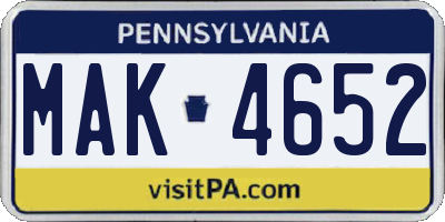 PA license plate MAK4652