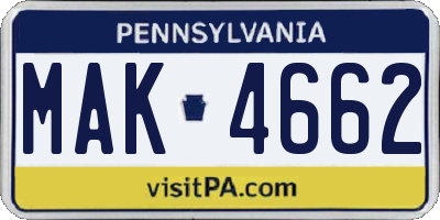 PA license plate MAK4662