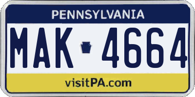 PA license plate MAK4664