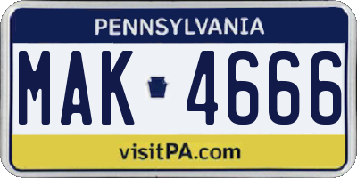 PA license plate MAK4666