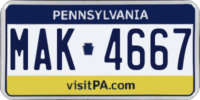 PA license plate MAK4667