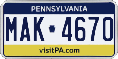 PA license plate MAK4670