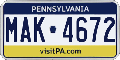 PA license plate MAK4672