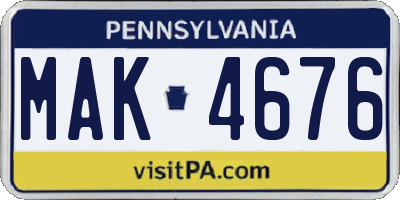 PA license plate MAK4676