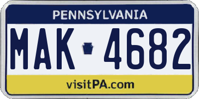 PA license plate MAK4682
