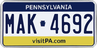 PA license plate MAK4692