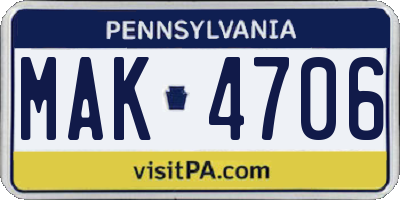 PA license plate MAK4706