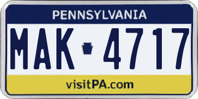 PA license plate MAK4717