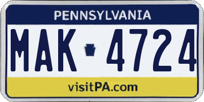 PA license plate MAK4724