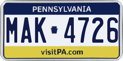 PA license plate MAK4726