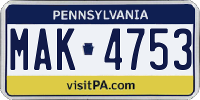 PA license plate MAK4753