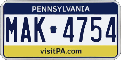 PA license plate MAK4754