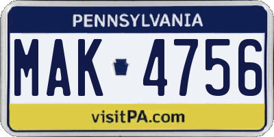 PA license plate MAK4756