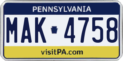PA license plate MAK4758