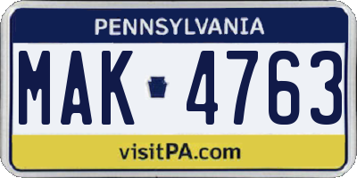 PA license plate MAK4763