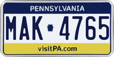 PA license plate MAK4765