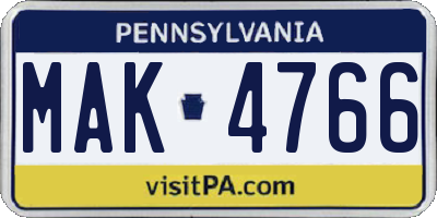 PA license plate MAK4766