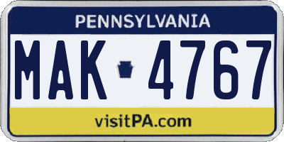PA license plate MAK4767
