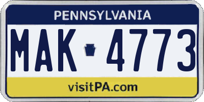 PA license plate MAK4773