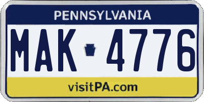PA license plate MAK4776