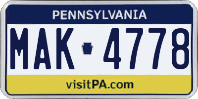 PA license plate MAK4778