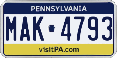 PA license plate MAK4793
