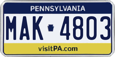 PA license plate MAK4803