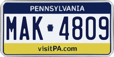PA license plate MAK4809