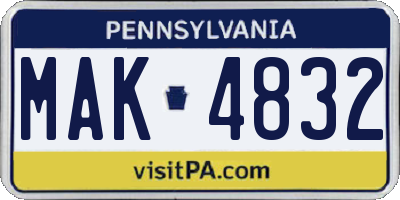 PA license plate MAK4832