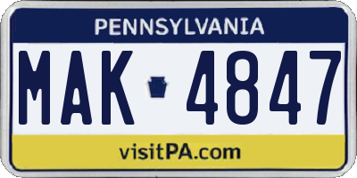PA license plate MAK4847
