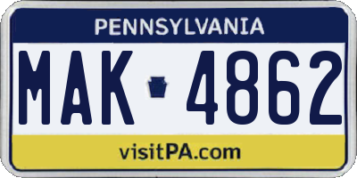 PA license plate MAK4862