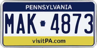 PA license plate MAK4873