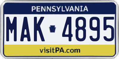 PA license plate MAK4895