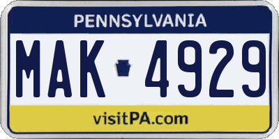 PA license plate MAK4929