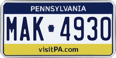 PA license plate MAK4930