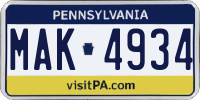 PA license plate MAK4934