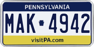 PA license plate MAK4942