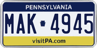 PA license plate MAK4945