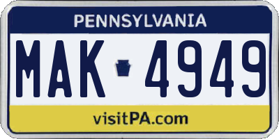 PA license plate MAK4949